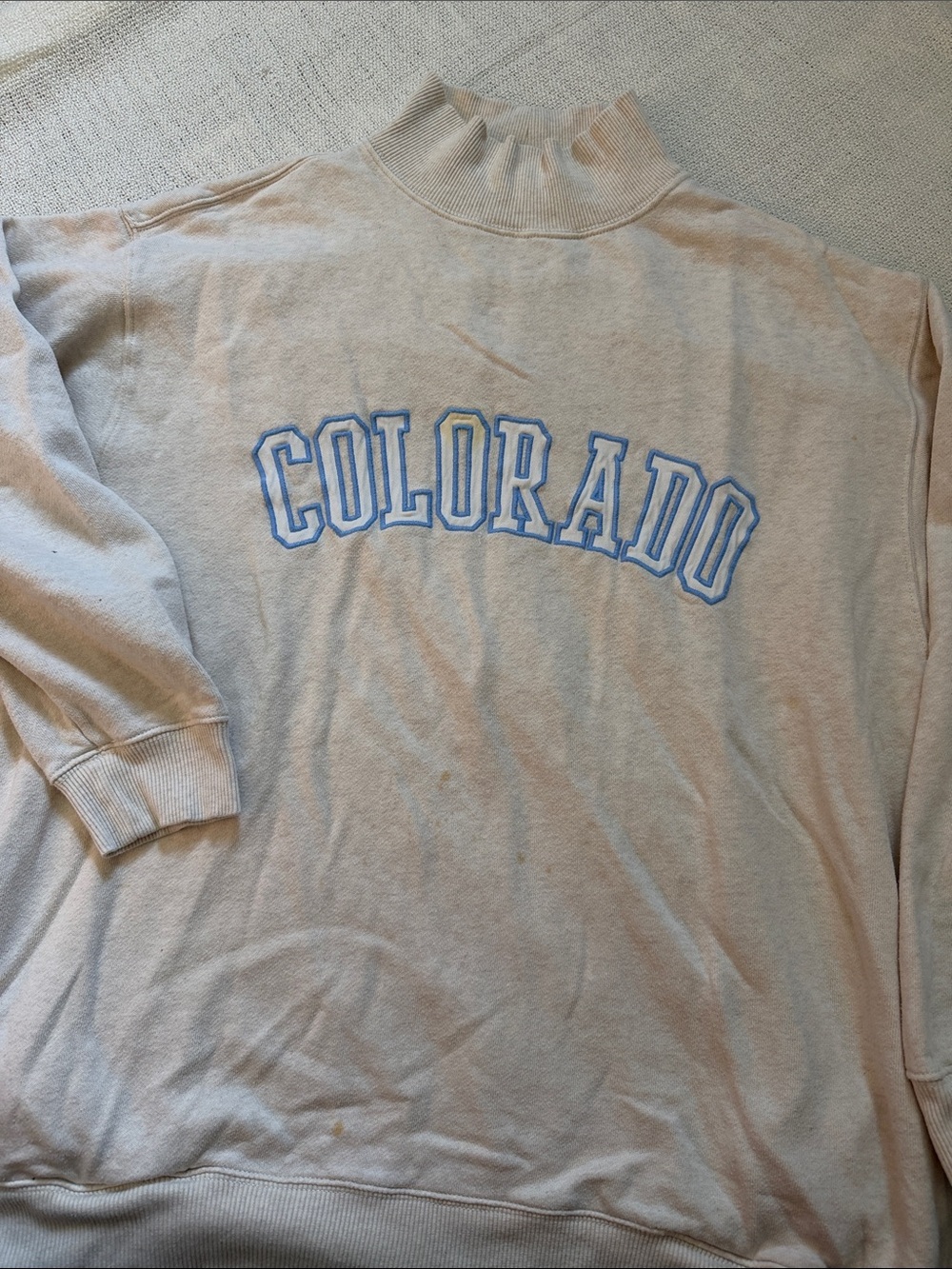 aerie Cream Crewneck Sweatshirt with Blue 'COLORADO' Applique